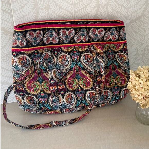 Quilted Cotton Paisley, Hearts, Tote, Purse, Bag Ruffle Pockets Red, Blue, Brown - Picture 2 of 16